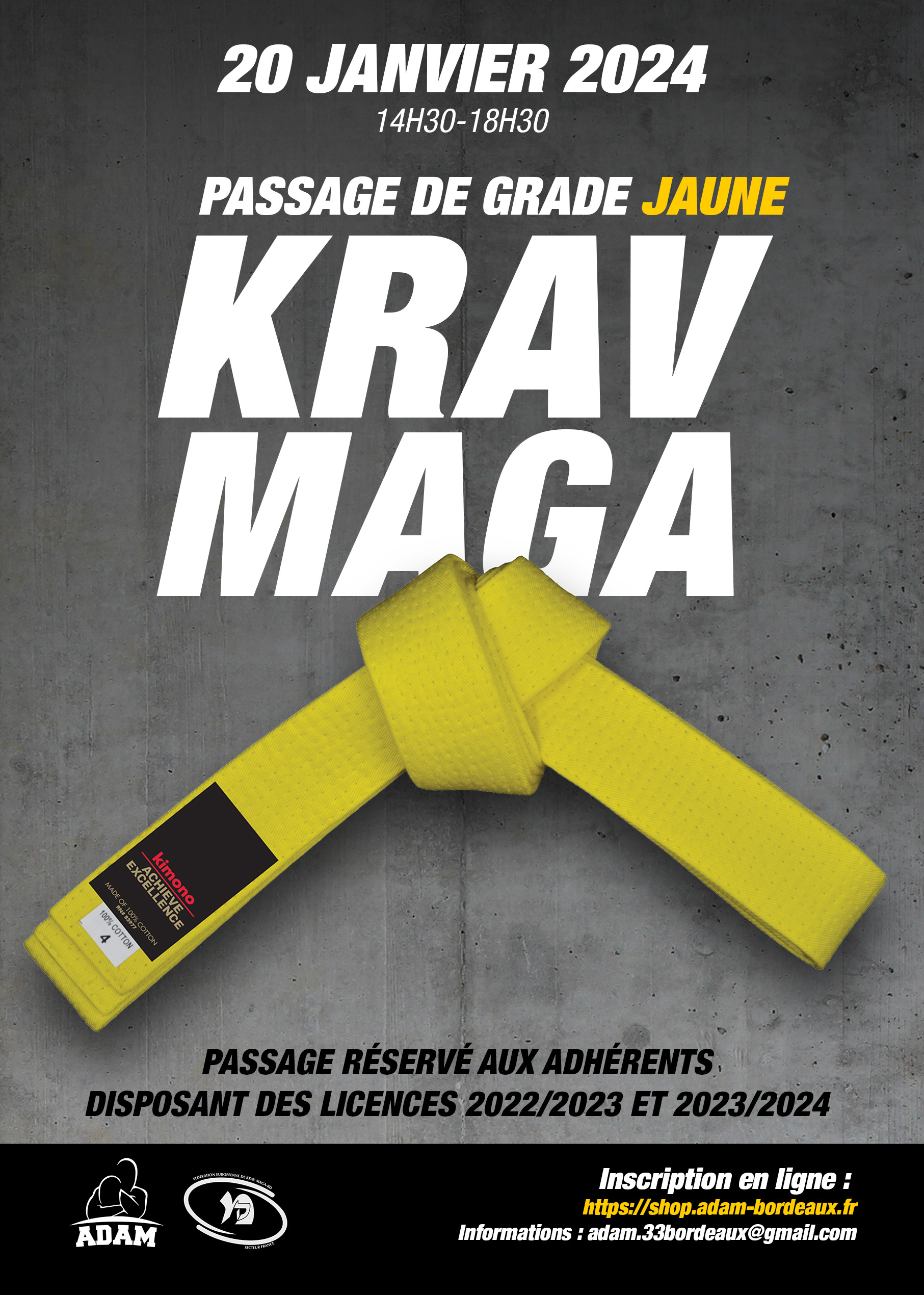 Passage ceinture outlet jaune krav maga